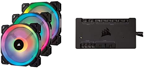 Corsair LL Series LL120 RGB 120mm Dual Light Loop RGB LED PWM Fan 3 Fan Pack with Lighting Node Pro (CO-9050072-WW) & iCUE Commander PRO Smart RGB Lighting and Fan Speed Controller