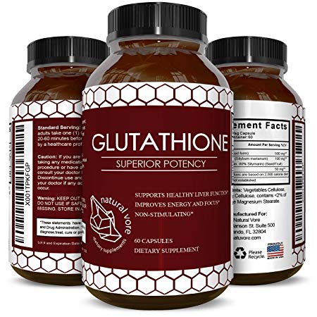 Pure Glutathione Supplement 500 mg GSH - Pure Skin Whitening Pills Natural Antioxidant with Milk Thistle Extract Silymarin Liver Health Alpha Lipoic Acid Amino - 60 Veg Capsules by Natural Vore