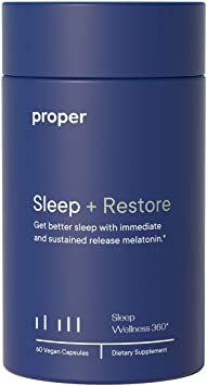 Proper Sleep   Restore - Natural Melatonin Sleep Aid and Healthy Sleep Solution for A Full Night of Restful Sleep - 60 Vegan Capsules, Non-GMO, Sugar-Free, Time Release