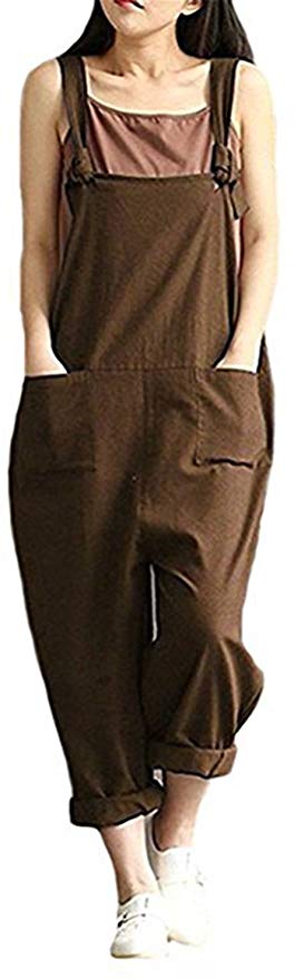 Aedvoouer Women's Jumpsuits Overalls Plus Size Wide Leg Loose Cotton Linen Baggy Bib Pants