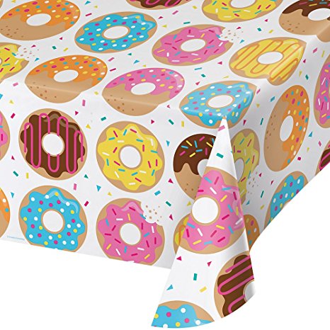 Creative Converting All Over Print Plastic Tablecover, Donut Time