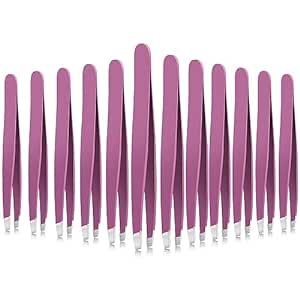 12 Pieces Eyebrow Tweezers Stainless Steel Slant Tip Tweezers Facial Hair Eyebrow Precision Tweezers for Men and Women (Purple)