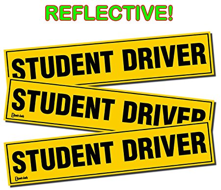 Zento Deals Set of 3 - Student Driver Magnets - Reflective Vehicle Car Sign - Black Letters on a Yellow Reflective Background 12 X 3 X 0.1 Inches