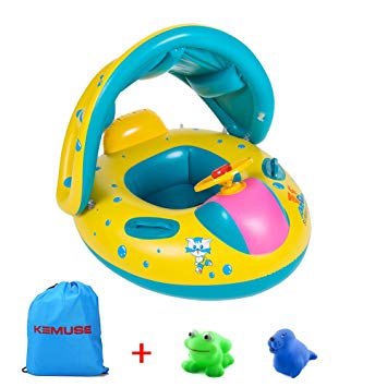 Kemuse Inflatable Baby Toddler Pool Float Swimming Ring with Sun Canopy for The Age 6-48 Months with Bath Toys & Gift Storage Bag