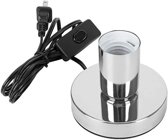 Aplstar Polished Metal Desktop Lamp Base Silver Color Solid E26/E27 Edison Screw Light Bulb Holder Base 5.57ft Cord on/off Switch with Plug
