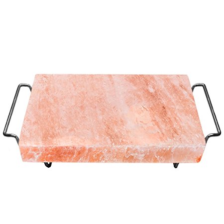 Majestic Pure Himalayan Salt Block - 100% Pure Pink Himalayan Salt, with Stainless Steel Holder, 12in x 8in x 1.5in