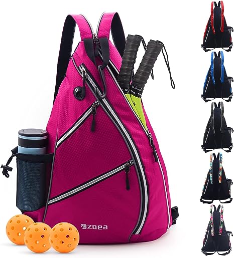 ZOEA Pickleball Bag, Sport Pickleball Sling Bag for Women Man, Adjustable Pickleball Backpack with Fence Hook Water Bottle Holder, Fits 4 Paddles and All Your Other Gear