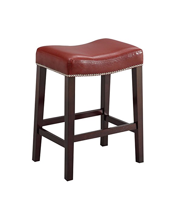 ACME Lewis Counter Height Stool (Set of 2), Red PU and Espresso