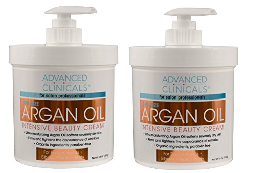 Advanced Clinicals Spa Size Pure Argan Oil Intensive Beauty Cream, two pack value set. Anti-aging Cream for Wrinkles and Dry Skin. 16oz Jar with a Pump (two pack)