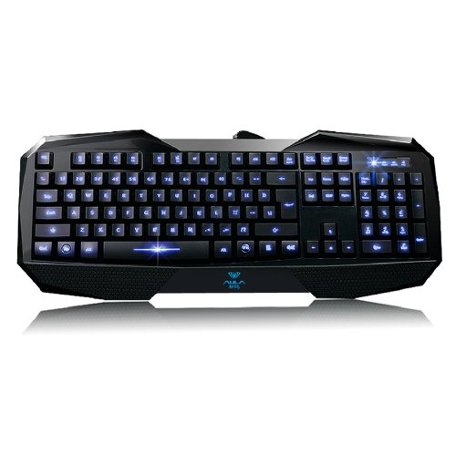 AULA LED Illuminated Ergonomic USB Multimedia Backlight Backlit Gaming Keyboard (Blue)(SI-859)