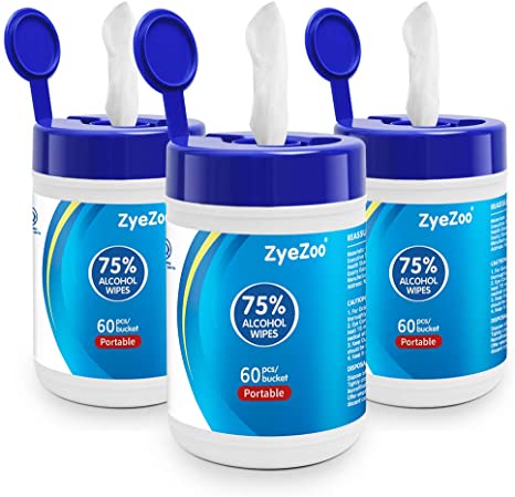 ZyeZoo 3 Pack Disposable Alcohol Wipes 60 Sheet, Portable 75% Cleaning Wipes, Hands Wet Wipes, All-Purpose Clean Wipes for Family Travel, Bathroom, Kitchen, Skin Cleaning Care
