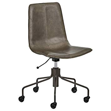 Rivet Industrial Slope Top-Grain Leather Swivel Office Chair, 24.41" W, Grey Fog