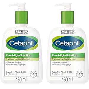 CETAPHIL Feuchtigkeitslotion, 2x 460ml, Für trockene, empfindliche Haut, Sorgt für ein geschmeidiges Hautgefühl und bis zu 48h lang anhaltende Feuchtigkeit, Klinisch getestet bei empfindlicher Haut