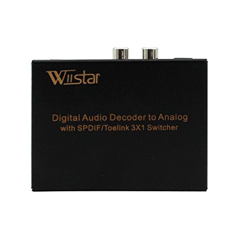 Wiistar Digital Optical Audio Switch 3x1 Toslink 3 In 1 Out with Analog RCA and 3.5mm Headphone Output