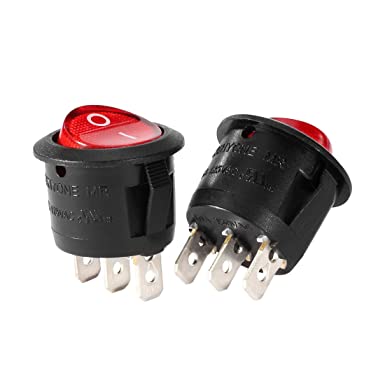 uxcell Red Lamp Backlit On/Off 3 Terminal SPST 2 Position I/O Mini Round Button Toggle Light Rocker Switch AC 250V/10A 125V/12A