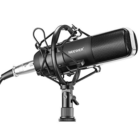 Neewer Studio Broadcasting Recording Condenser Microphone with Shock Mount, Foam Cap and 3.5mm Male to XLR Female Cable, 3.5mm Male to Dual Female Microphone Headphones Splitter, Black(NW-8)