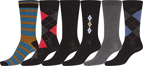 Sakkas Mens Cotton Blend Ribbed Dress Socks Value 6-Pack - Black