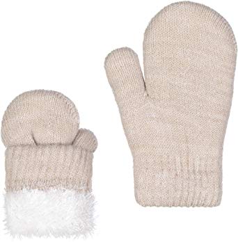 ZEHU Unisex Kids Toddler Soft Plush Knit Faux Fur Lining Warm Winter Mittens
