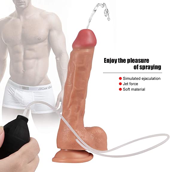 9 Inch Big Size Hands-Free Relaxtion Toy Realistic Squirting Massager with Strong Suction Cup Adult Soft Silicone Massager Stick for Female
