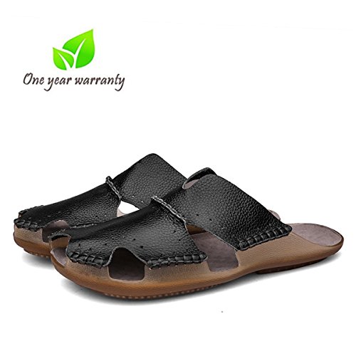 Aliwendy Men Casual Leather Beach Sandals Slippers Non-Slip Closed Toe Outdoor Summer Shoes