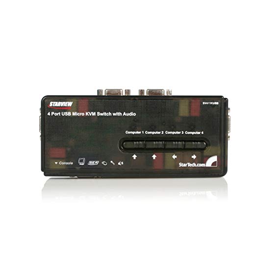 StarTech.com 4 Port Black USB KVM Switch Kit with Cables and Audio - desktop KVM Switch - VGA KVM Switch - USB KVM Switch 4 Port (SV411KUSB)