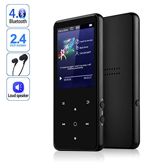MP3 Player,AMDISI Bluetooth MP3 Player with 2.4'' Large Screen, Slim Portable Music Player with Speaker,Touch Buttons,HiFi Lossless Sound Quality,FM Radio/Recorder,8GB Come with a Wired Headphone