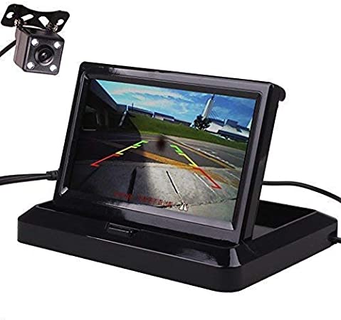 Car Vehicle Small Mini Color Digital Flip Down Folding Foldable Rear View Reverse Parking Kits Combo HD TFT-LCD Monitor Backup Camera£¨4.3 Inch Monitor   Camera£©by HitCar