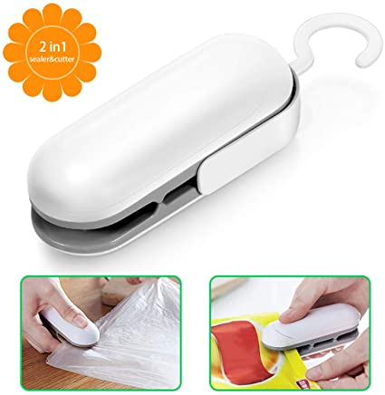 Mini Bag Sealer, Handheld Heat Vacuum Sealers, Bag Sealer Heat Seal, 2 in 1 Heat Sealer and Cutter Handheld Portable Bag Resealer Sealer for Plastic Bags Food Storage Snack Fresh Bag Sealer