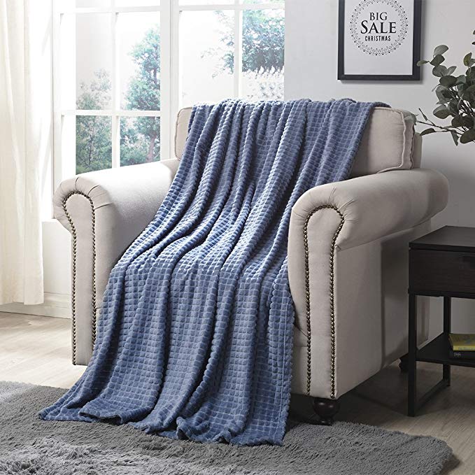 Simple&Opulence Luxury Microfiber Super Soft Throw Blanket With Stereoscopic Grid Design  (Blue, 50" x 70")