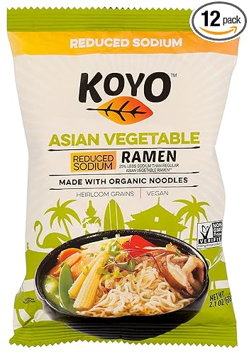 Koyo Ramen Soup, Asian Vegetable Reduced Sodium, Made With Organic Noodles, No MSG, No Preservatives, Vegan, 2 Ounce (Pack of 12)