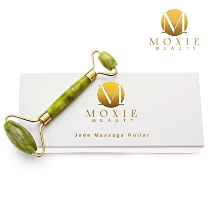 Jade Massage Roller for Face,Neck,Eyes by Moxie Beauty | Reduce Wrinkles, Fine Lines, Puffiness, Dark Circles | Premium Anti Aging Facial Therapy | 100% Natural Skin Care Tool | Includes Storage Box