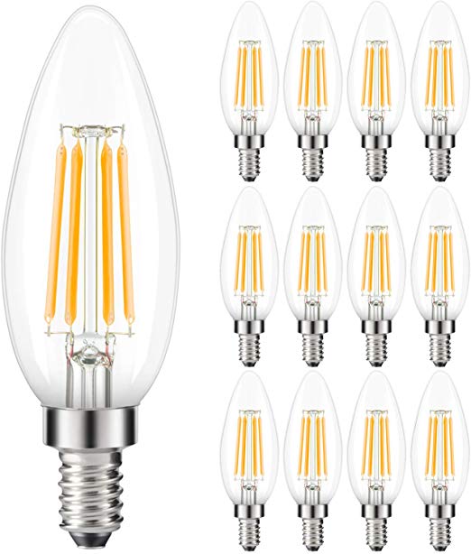 Kohree 12-Pack E14 LED Candle Bulbs, 4W Small Edison Screw Candelabra Bulb C35 LED Filament Chandelier Light Bulb, 40W Incandescent Equivalent, Warm White 2700K - Non-Dimmable [Energy Class A ]