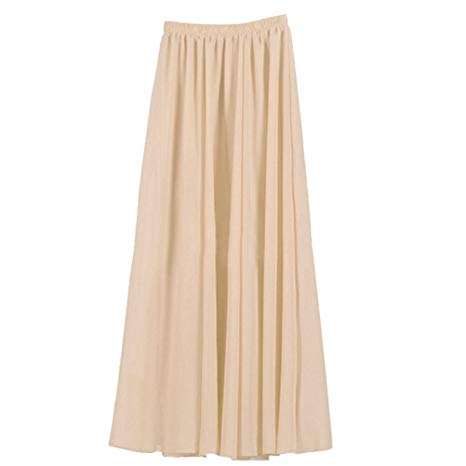 Ezcosplay Women's Double Layer Retro Chiffon Long Skirt Elastic Waist Boho Skirt