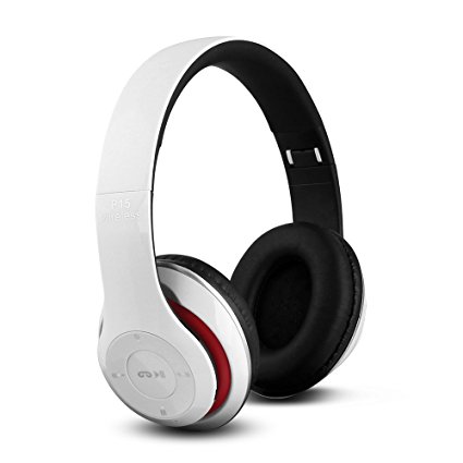 FX-Victoria Bluetooth Headset Over Ear Headphone With Built in Microphone, Compatible with iPods, iPhones, iPads, Smartphones, Tablets, PC and Laptops (White and Red)