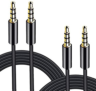 DEEPCOMP Aux Cable 2 Piece 3'/6' Copper Shell, Hi-Fi Sound Quality Tangle Free Universal Auxiliary Cable for Car Audio, iPhone, Android Phones, MP3, iPod, Beats Headphones and More, Black