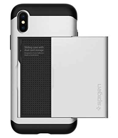 Spigen Slim Armor CS iPhone X Case with Slim Dual Layer Wallet Design and Card Slot Holder for Apple iPhone X (2017) - Satin Silver