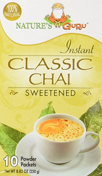 Nature's Guru Instant Classic Chai, Sweetened, 10-count (Pack of 1), Convenient On-the-Go Instant Hot Chai Mix in Single Serve Packets, All Natural, Just Add Hot Water and Stir