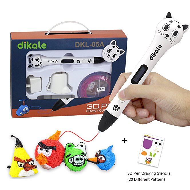 3D Pen for Kids and Adults - Dikale 05A (2017 Newest Design) Intelligent 3D Drawing Printing Pen with OLED Display, 2 PLA Filament, 20 Stencils, Best Christmas Gifts - Modern Arts and Crafts Tool