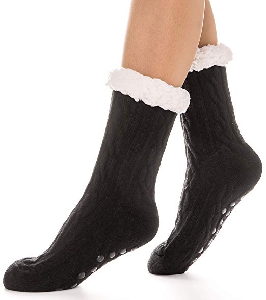 Womens Fuzzy Slipper Socks Warm Knit Heavy Thick Fleece lined Fluffy Christmas Stockings Winter Socks