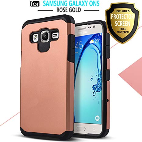 Galaxy On5 Case, Samsung Galaxy On5 Case, Starshop Hybrid Heavy Duty Rugged Impact Advanced Armor Soft Silicone Cover With [Premium HD Screen Protector Included] Rose Gold