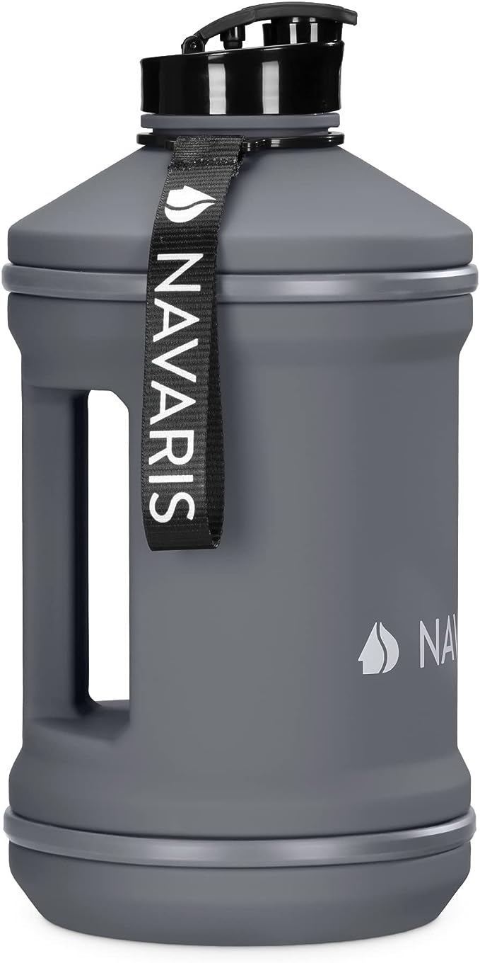 Navaris Half Gallon Water Bottle - 74oz Drink Jug for Gym Outdoor Sports Fitness Hiking Camping Home - Lightweight and Portable with Carrying Strap