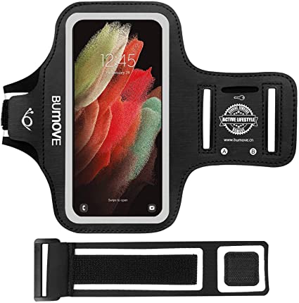 Galaxy Z Fold/Flip 3, S21 Ultra Armband, BUMOVE Gym Running Workouts Sports Cell Phone Arm Band for Samsung Galaxy Z Fold/Flip 3, S21 Ultra with Key/Card Holder (Black)