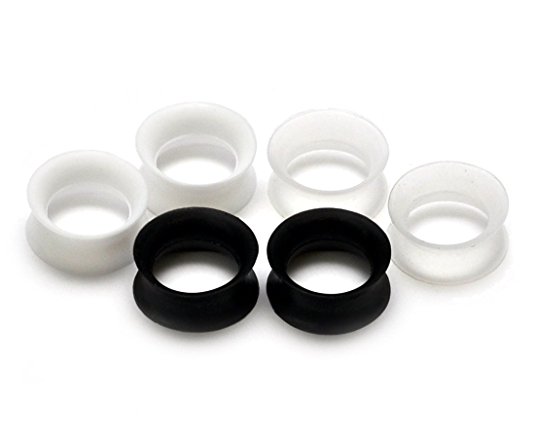 Set of 3 Pairs Thin Wall Silicone Tunnels (Black Clear White) - 00g (10mm) - All 3 Pair Included