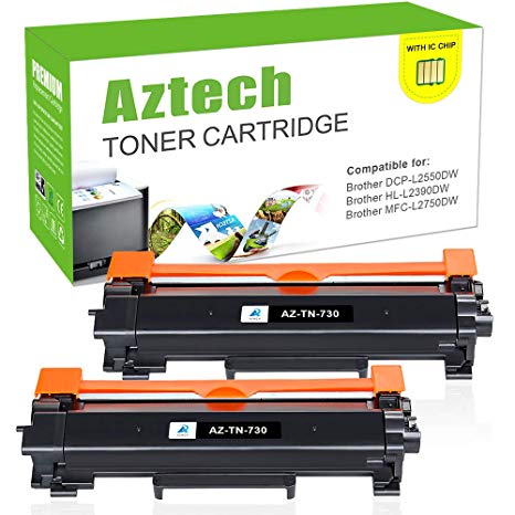 With Chip-Aztech 2 Pack Compatible for Brother TN730 TN-730 TN760 HL-L2350DW HL-L2395DW MFC-l2710DW Toner Cartridge for Brother DCP l2550DW HL-l2390DW HL-L2370DWXL MFC-L2750dw HL-l2370DW Laser Printer