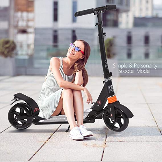 Hiriyt Leicht Scooter T-Style Stabile, aus Aluminiumlegierung, Klappbar und Höhenverstellbar, Big Wheel 195mm Räder Cityroller für Erwachsene