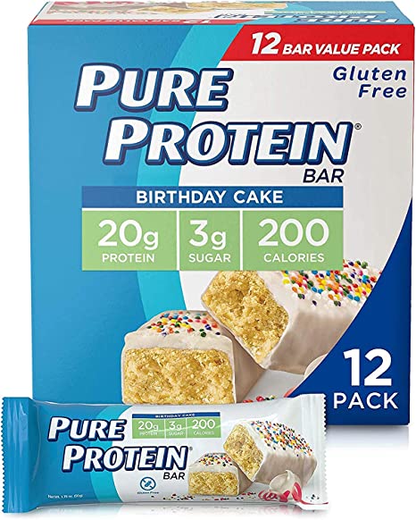 Pure Protein Bars, High Protein, Nutritious Snacks to Support Energy, Low Sugar, Gluten Free, Birthday Cake, 1.76 oz, Pack of 12 - 1