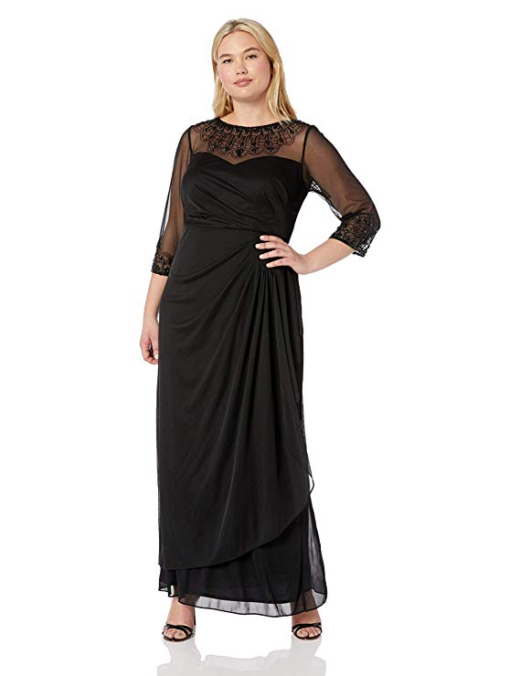 Alex Evenings Women's Plus Size Long Sleeve Sweetheart Neckline Dress