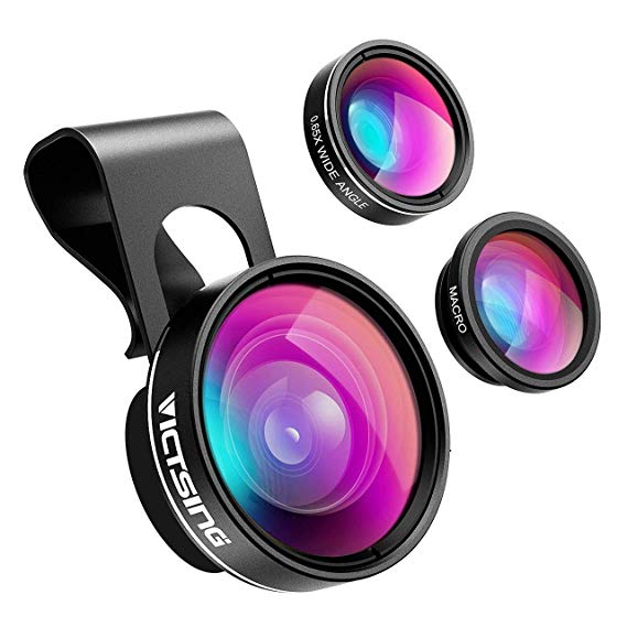 VicTsing 3 in 1 Phone Camera Lens, Wide Angle Lens   10X Macro Lens (Screwed Together), 180° Fisheye Lens, Cell Phone Lens Kits Compatible iPhone 8/7/6s, Most Android Smart Phone