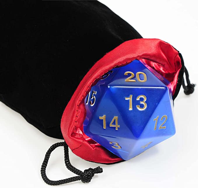 Big Jumbo 20-Sided, (D20), Blue Transparent, 55mm Dice _ with Black Velvet Pouch