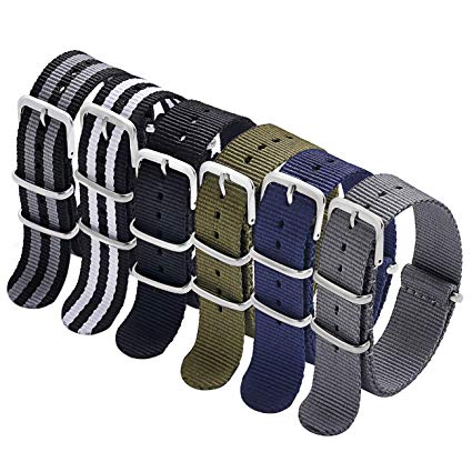 Carty NATO Strap 6 Packs 18mm 20mm 22mm Watch Band Nylon Replacement Watch Straps for Men Women